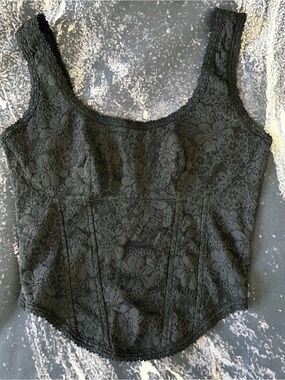 PINK Victoria’s Secret The Cinched Corset Tank Top in Black Lace Size Small